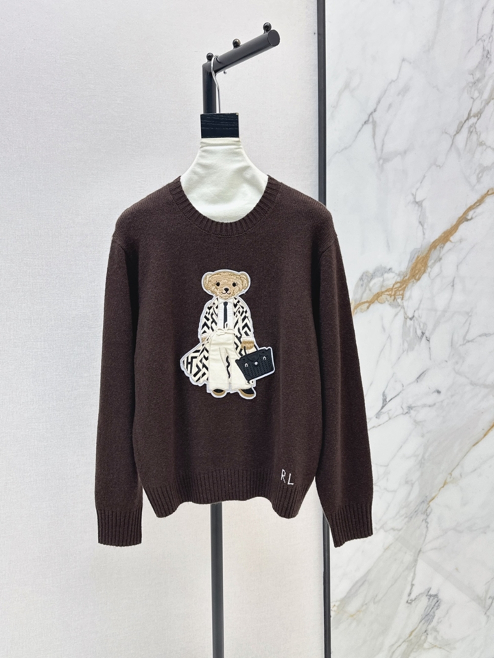 Ralph Lauren Chocolate Brown Polo Bear Crewneck Knit Sweater